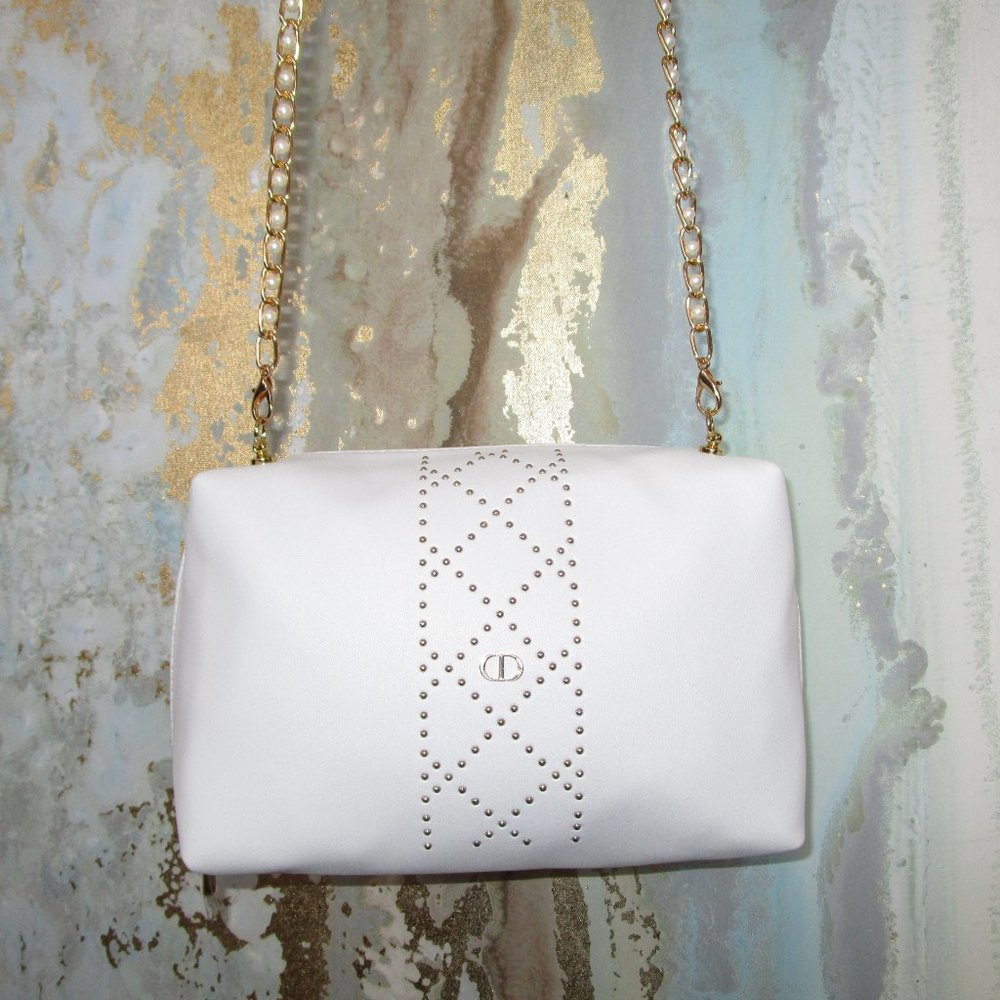 White & Gold Dior Pouch Purse